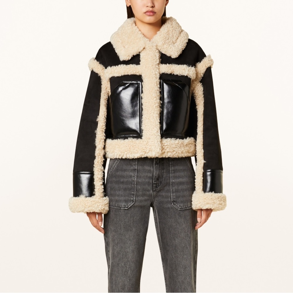 Stand Studio Black Faux Leather Shearling Edith Jacket Cropped 6/42 IT - Picture 1 of 5